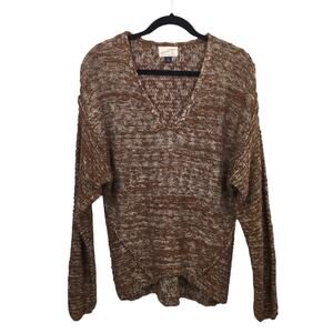 Universal Thread Drop Shoulder Loose Knit V-Neck High Low Knit Cotton Sweater M